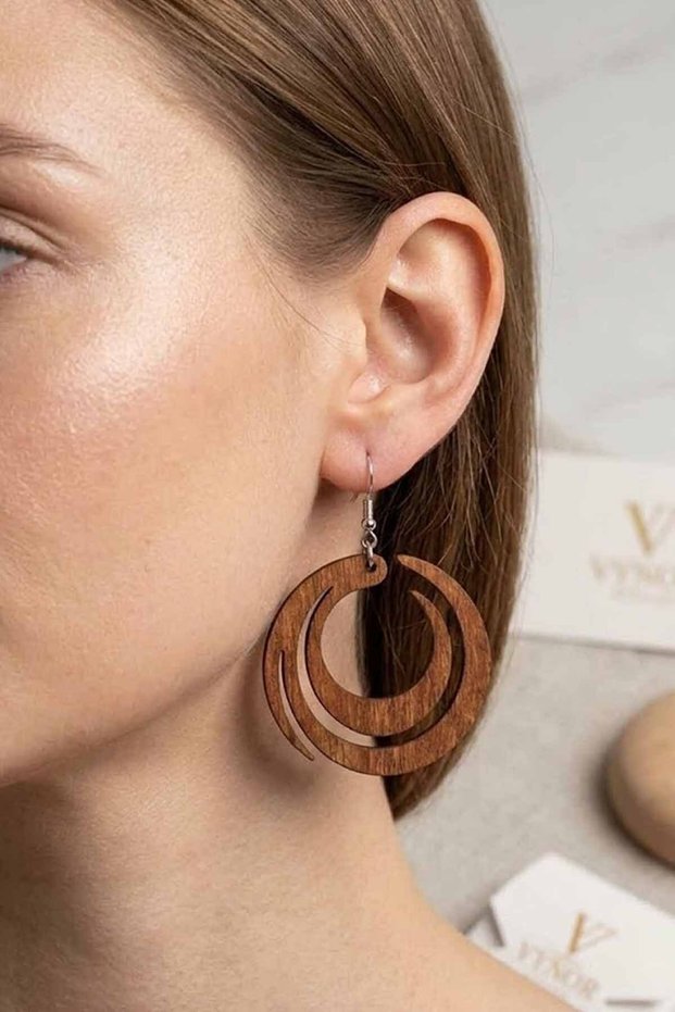 Women's Walnut Bohemian Handmade Natural Wood Earrings with Anti-Allergic Steel Hooks
