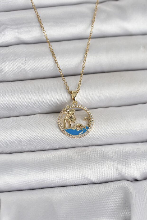 316L Steel Chain Gold Color Zircon Stone Sea Theme Women's Necklace - Tj-Bko11032