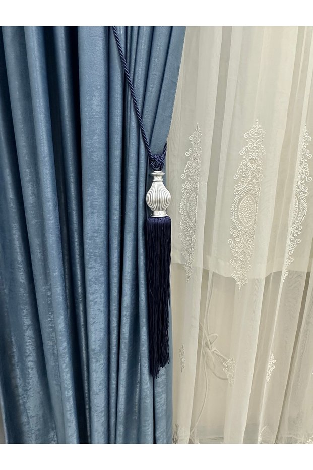 Fon Perde Side Binding Kuka Braçol Dark Blue