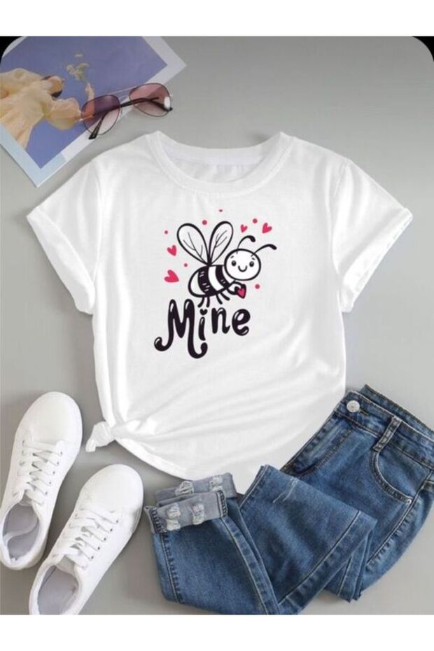 Cute Bee Printed White T-Shirt