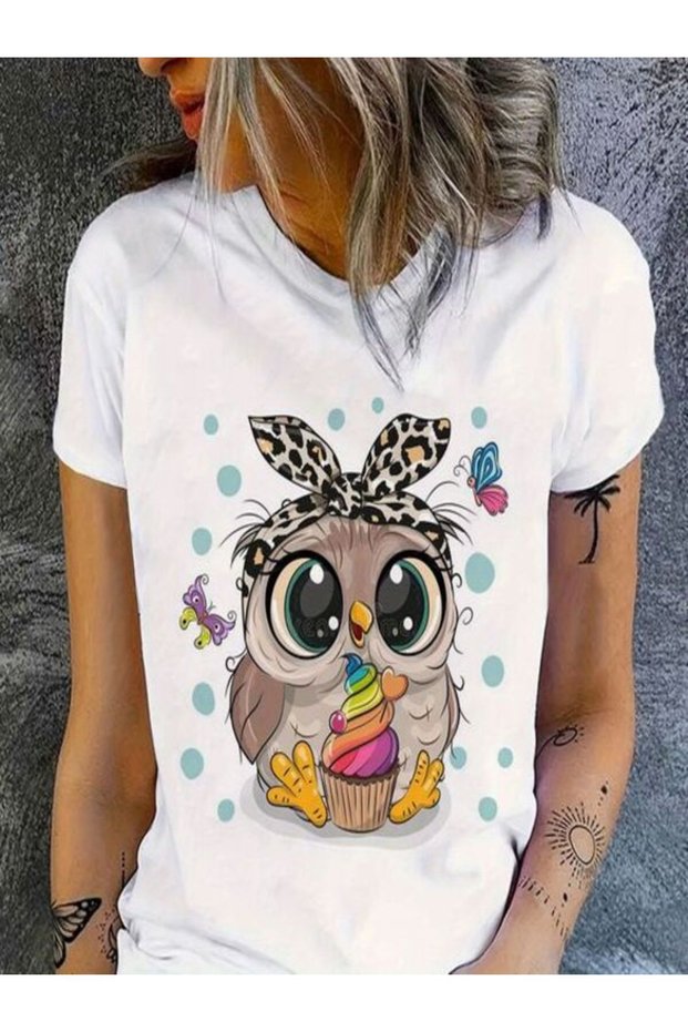 Cute Owl Printed Women's T-Shirt