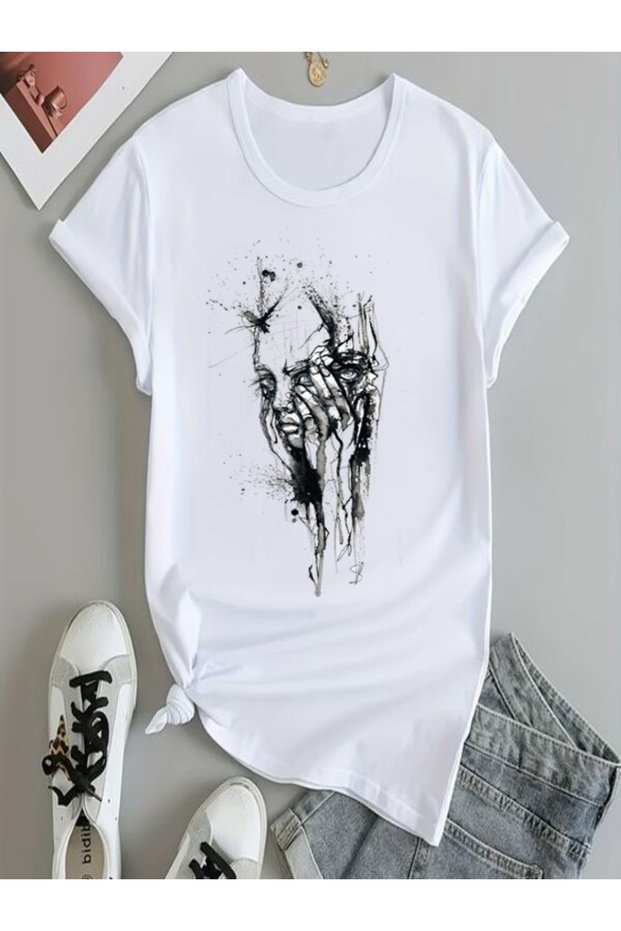 Artistic Printed White Oversize T-Shirt