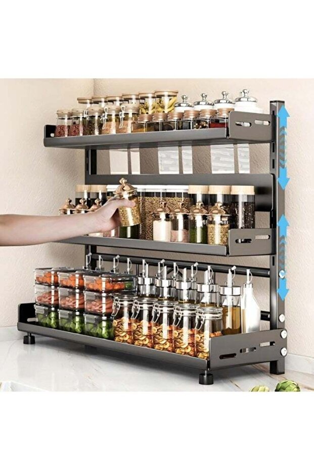 Spice Rack Kitchen Shelf Organizer Countertop 3 Tier Large Standing Seasoning Rack Black.