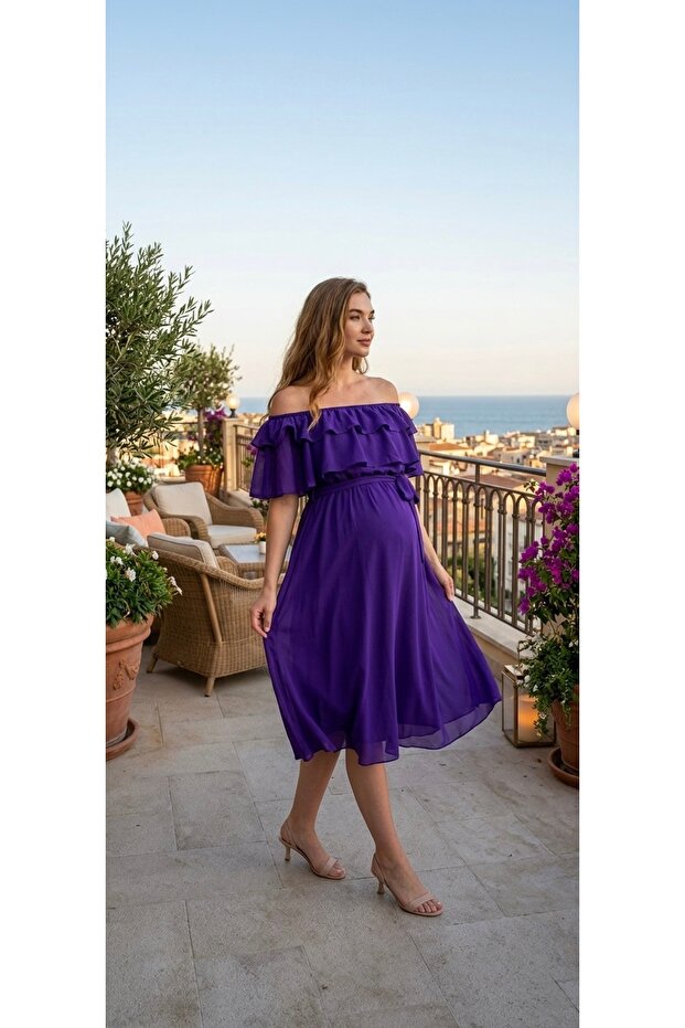 Women's Ruffle Collar Chiffon Dress