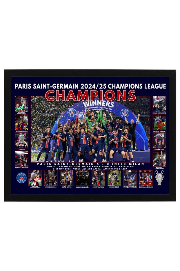 PSG 2024/25 Champions League Sportsprint - A3 Photo Frame, Paris Saint-Germain Football Club Memorabilia & Souvenirs, Premium Poster Wall Art Print, Gift for Soccer Fans