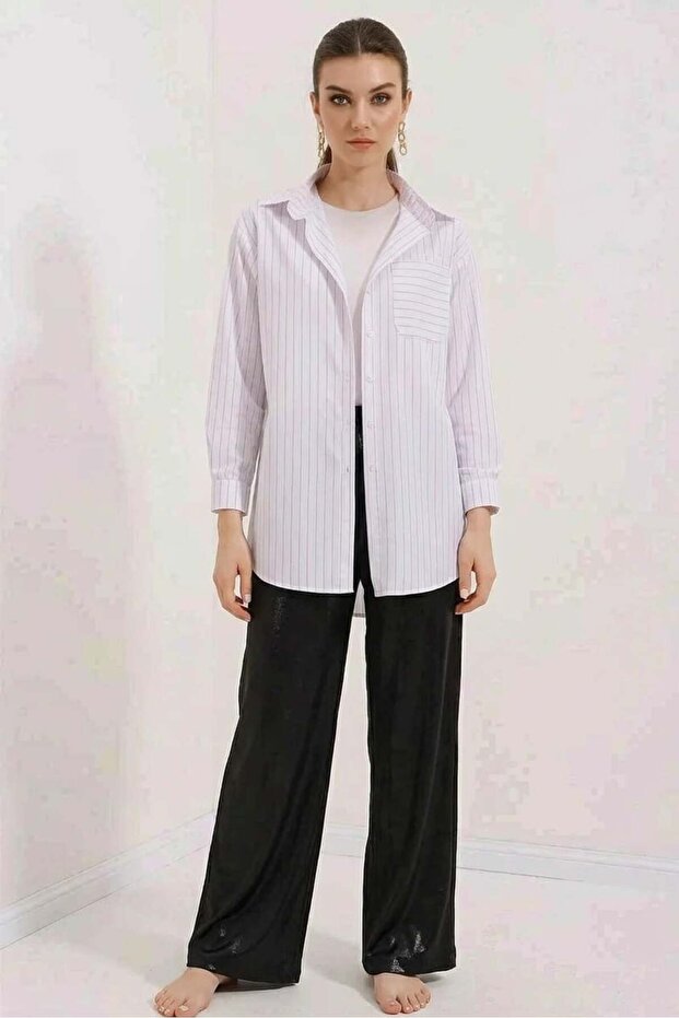 Women's Oversize Striped Cotton White Shirt