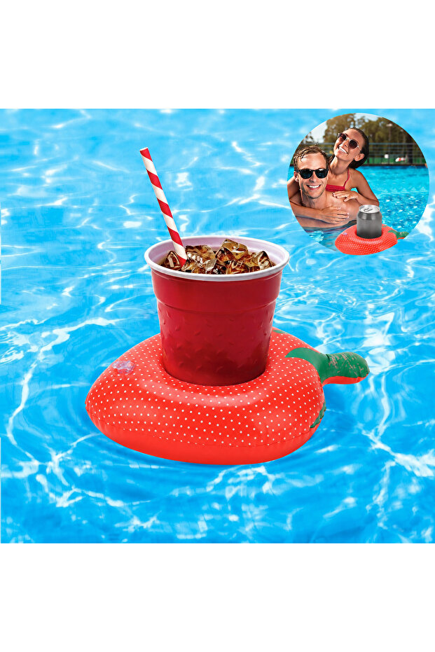 Strawberry Cup Holder Inflatable - Floating Drink Holder - Strawberry Cup Holder - Inflatable Sea Cup Holder - Inflatable Cup Holder with Strawberry Figure