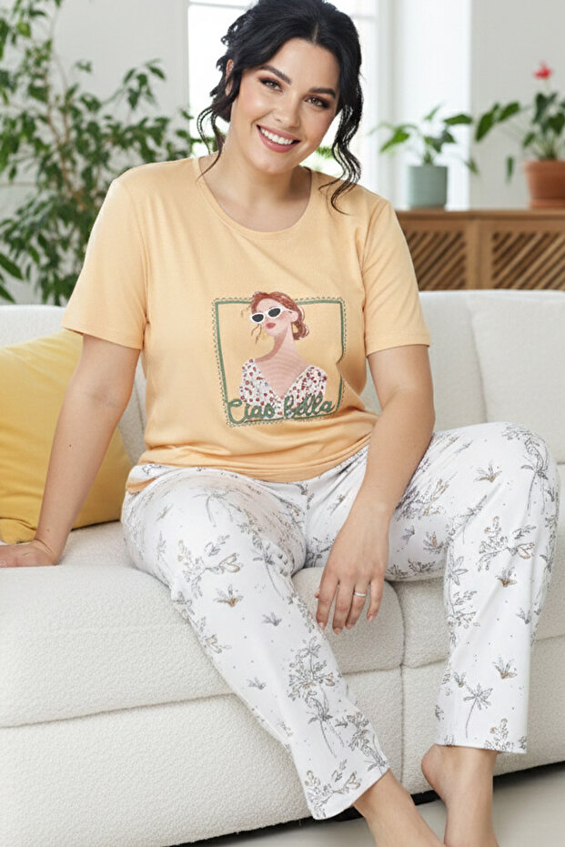 Patterned Cotton Plus Size Oversized Knitted Pajama Set