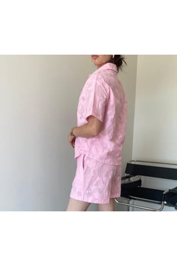 Pink Self Patterned Shorts Set - 4