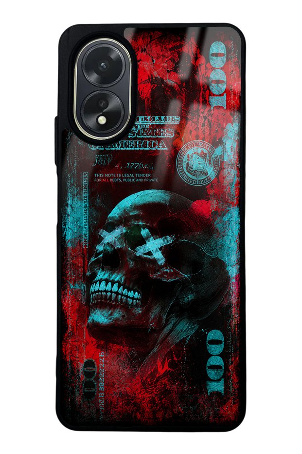 Oppo A38 Red Neon Skull Chaos Design Glossy Phone Case