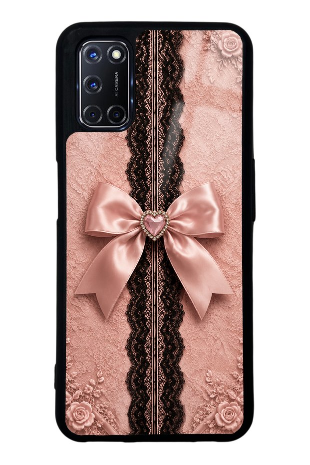 Oppo A52 Glossy Phone Case with Pink Lace Bow Design