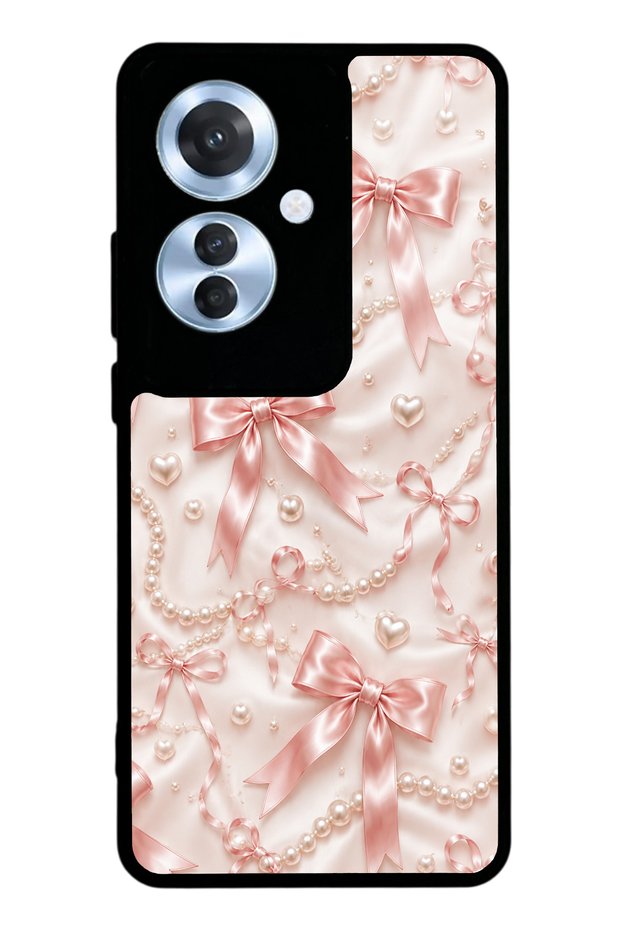 Oppo Reno 11F Glossy Phone Case with Blush Pearl Bow Design