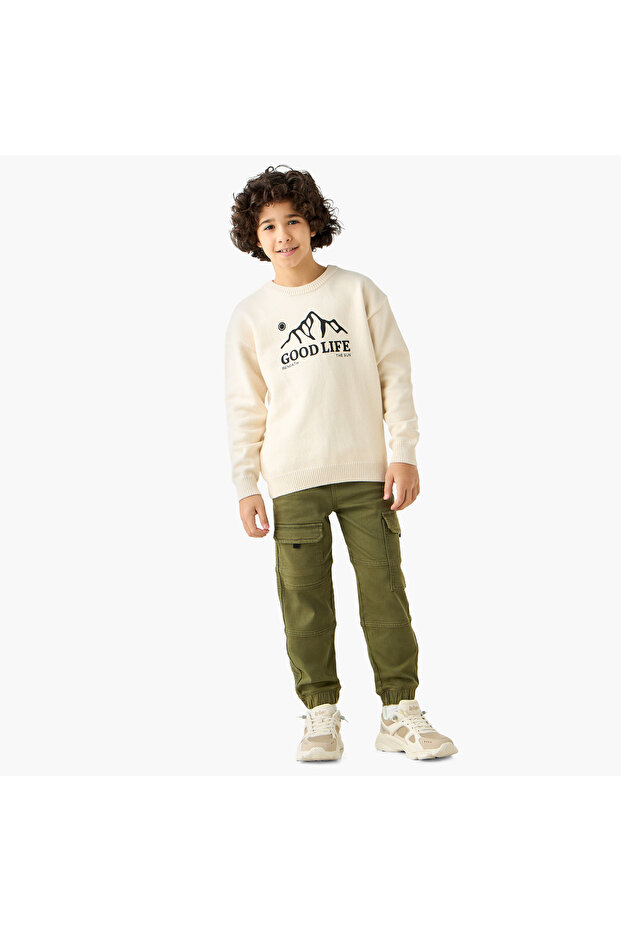 Solid Cargo Joggers with Drawstring Closure - 2