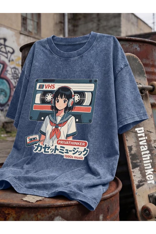 Retro Anime Girl Vhs Unisex Washable Vintage Oversize T-Shirt