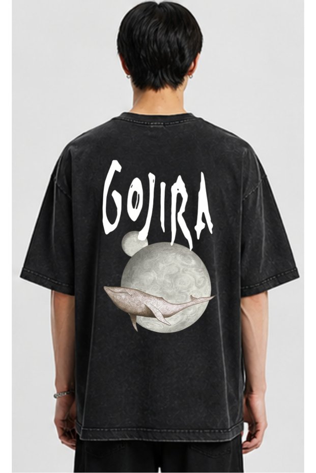 Gojira Oversize Washed T-Shirt Front Back Printed Unisex Metal Band T-Shirt