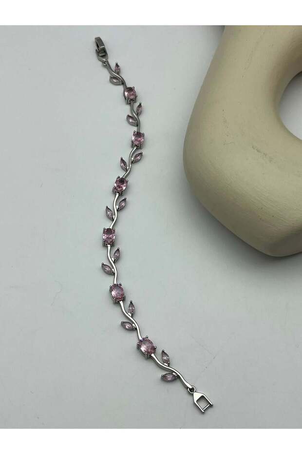 Silver Color Pink Stone Ivy Bracelet - 26Blks15