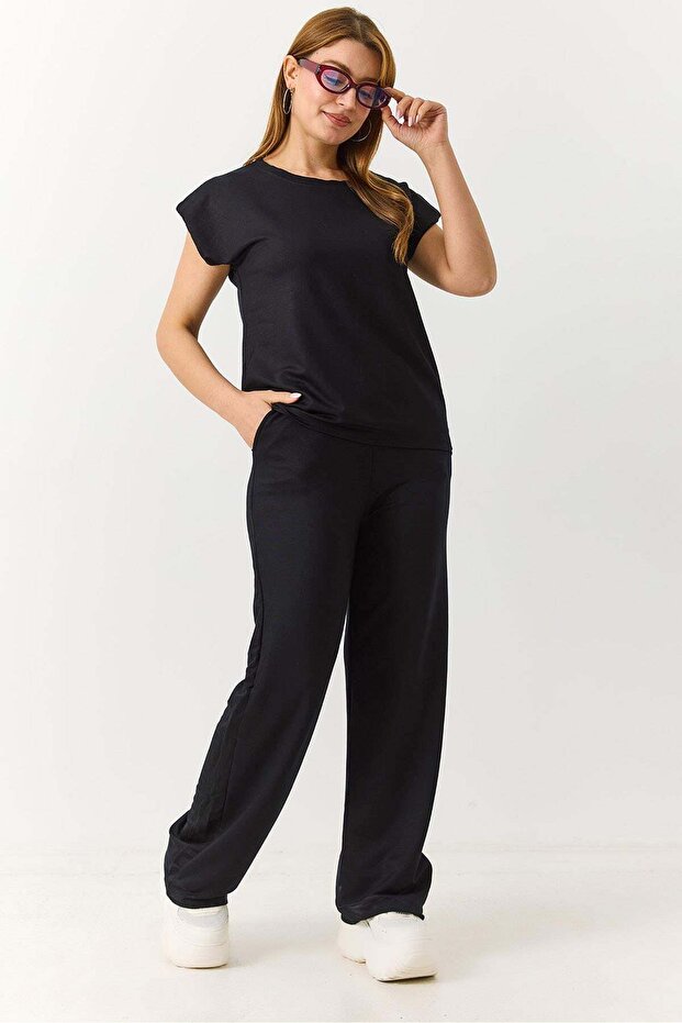 Women's short sleeve padded two-piece set black