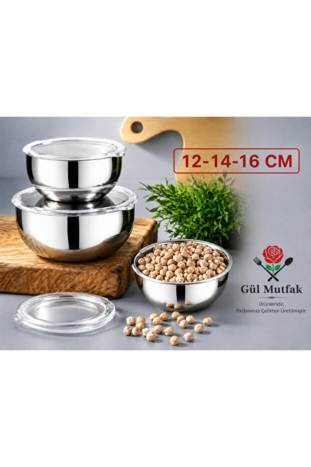 3-Piece Steel Storage Container (12-14-16 cm) 6 Pieces Stainless Steel