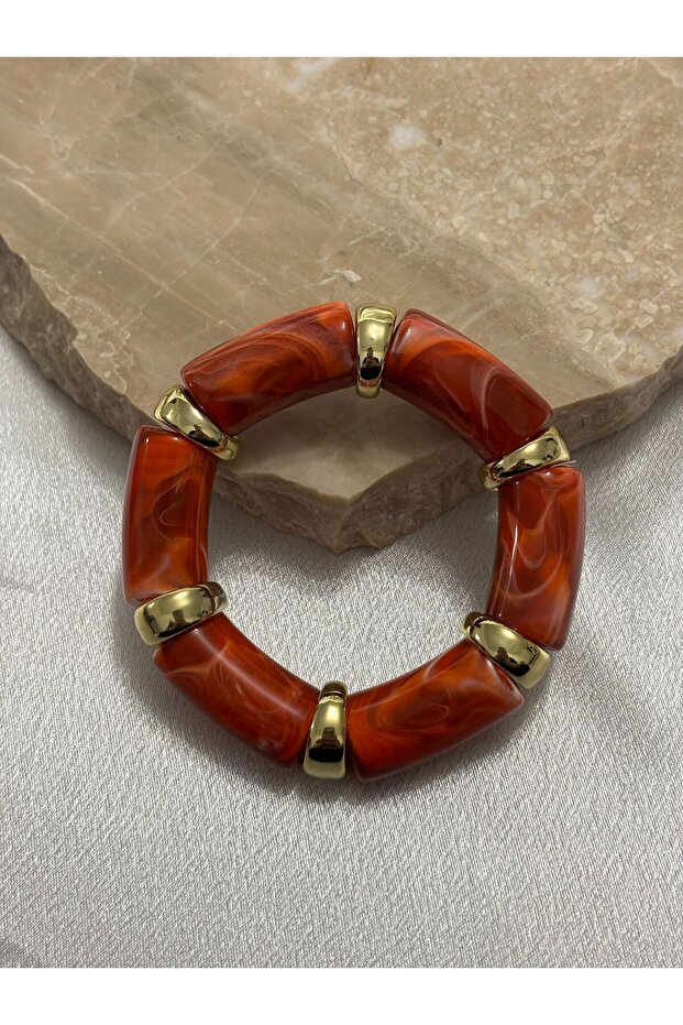 Gold Detailed Colorful Acrylic Bone Bracelet