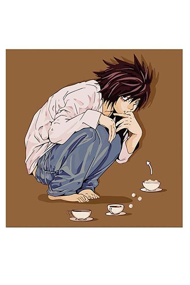 Death Note Anime Themed Printed MDF Wall Art Brown/Blue/White 30x30cm