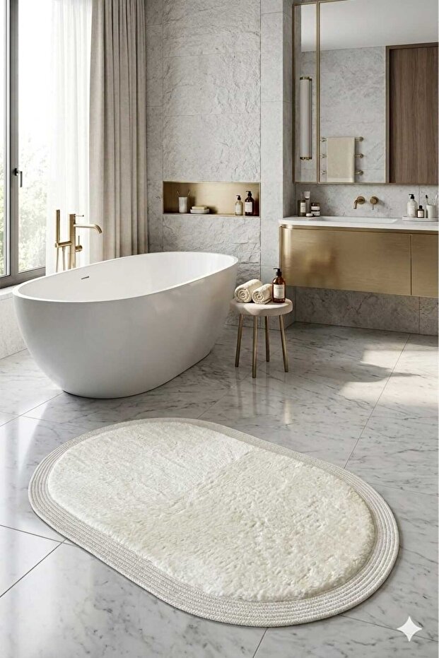 Bathroom Carpet Non-Slip Base Washable Plush Carpet Jute Edge Plush Carpet Oval