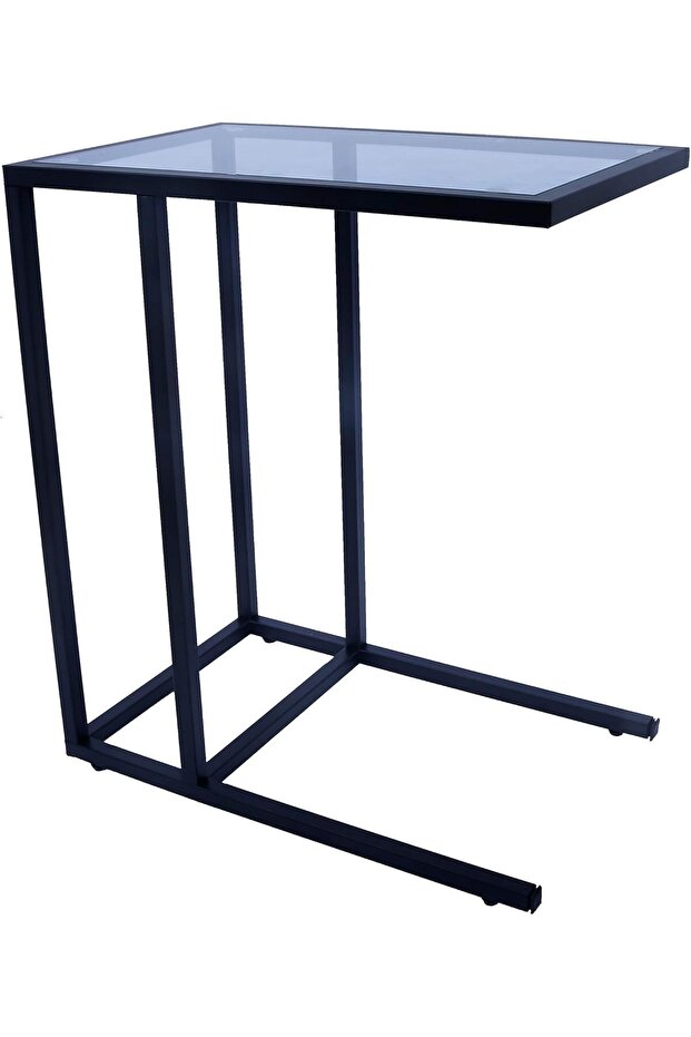C-Shaped Glass Side Table for Sofa, Couch, or Bed, Transparent Glass Top with Sturdy Steel Frame