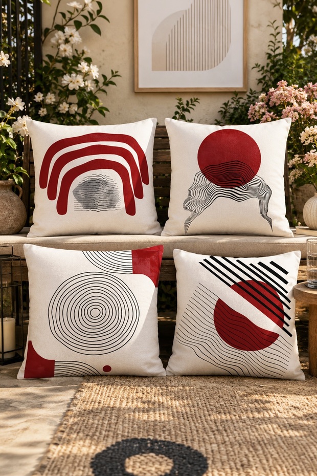 Bohemian Sun Patterned 4-Piece Throw Pillow Cover Set