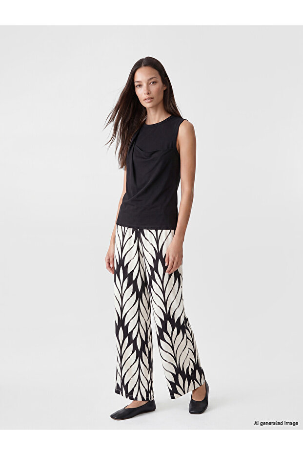 Nevavm Women's Patterned Trousers with Elastic Waist