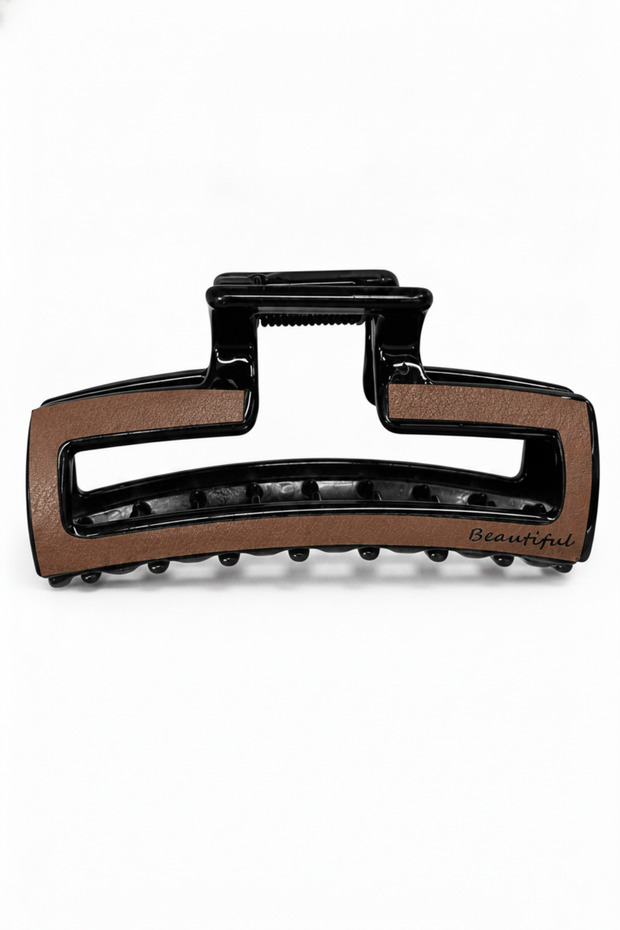 Stylish Brown Textured Detailed Black Hair Claw Clip Women's Accessory