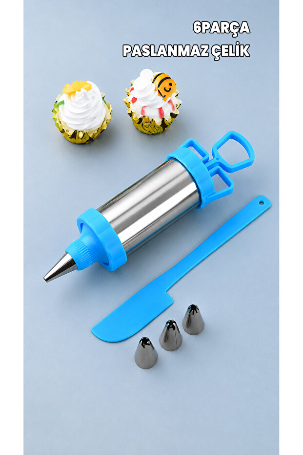 Stainless Steel Cream Pump Set (6 Pieces) - 4 Nozzle Tips, Stainless Pump, Stripping Spatula, Whipped Cream Cream Sauce