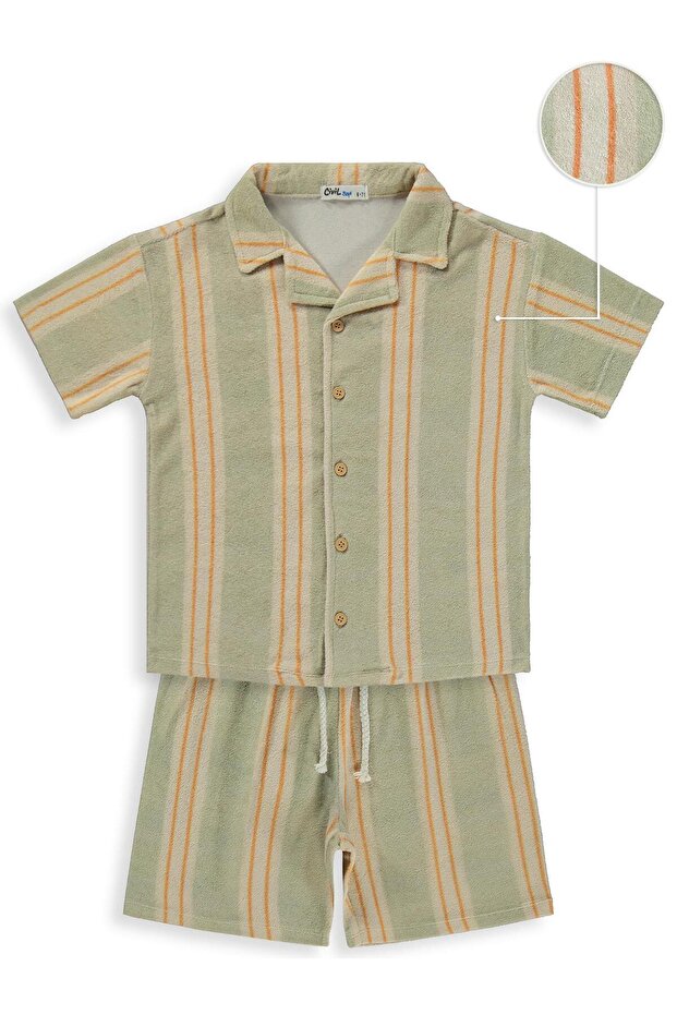 Holiday Collared Capri Suit Set for 6-9 Years Old - Green