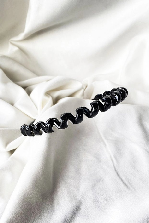 Unisex Black Color Curved Zigzag Crown - Non-Slip Flexible Sports Hair Crown