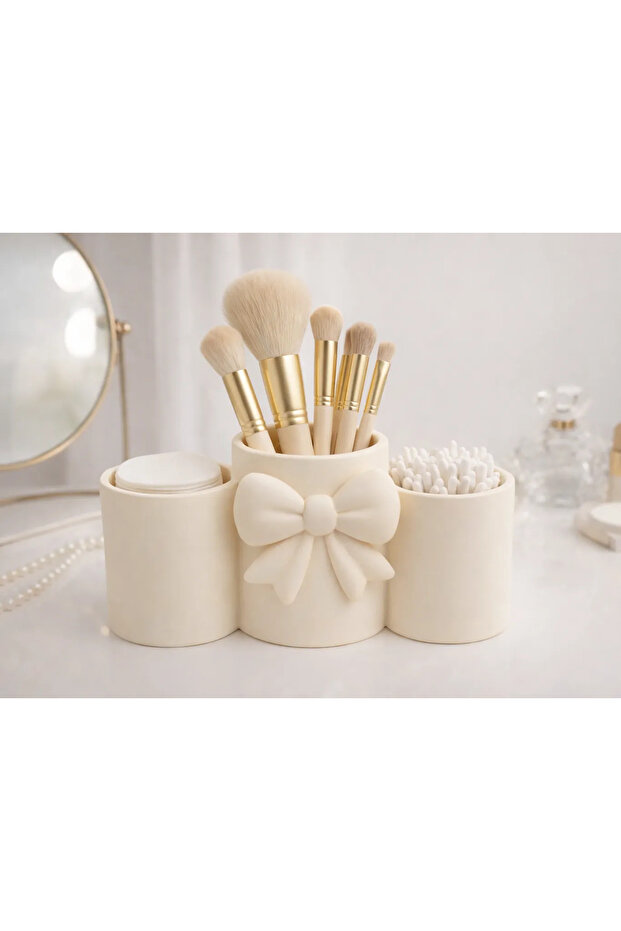 3-Compartment Makeup Organizer Cotton Swab Organizer