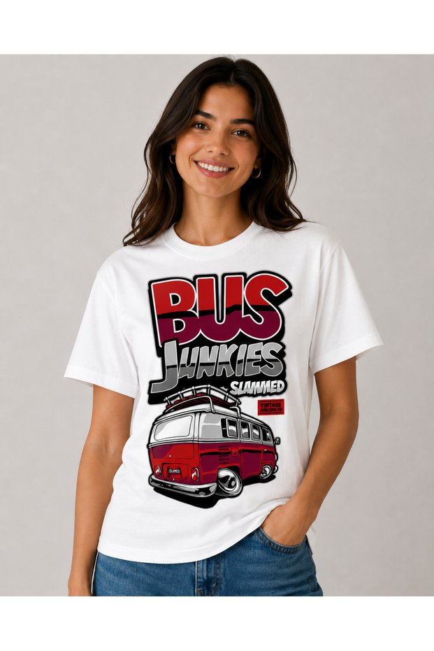 Unisex Oversize T-Shirt Bus Printed 100% Cotton T-Shirt Comfortable Fit