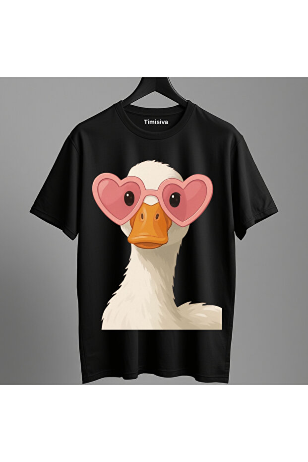 Unisex Oversized Printed Crew Neck Short Sleeve Black T-Shirt