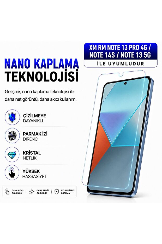 واقي شاشة زجاجي نانو متوافق مع Redmi Note 13 Pro 4G/Note 14S/Note 13 5G |   9H+ مقاومة للخدوش