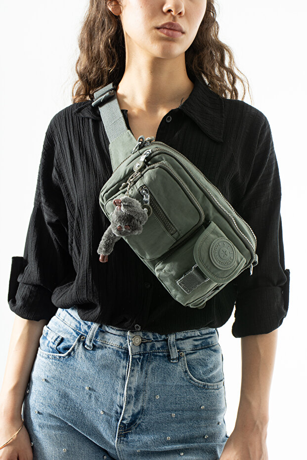 Klinkır Multi-Pocket Water-Resistant Beige Crinkle Shoulder Bag / Shoulder Bag