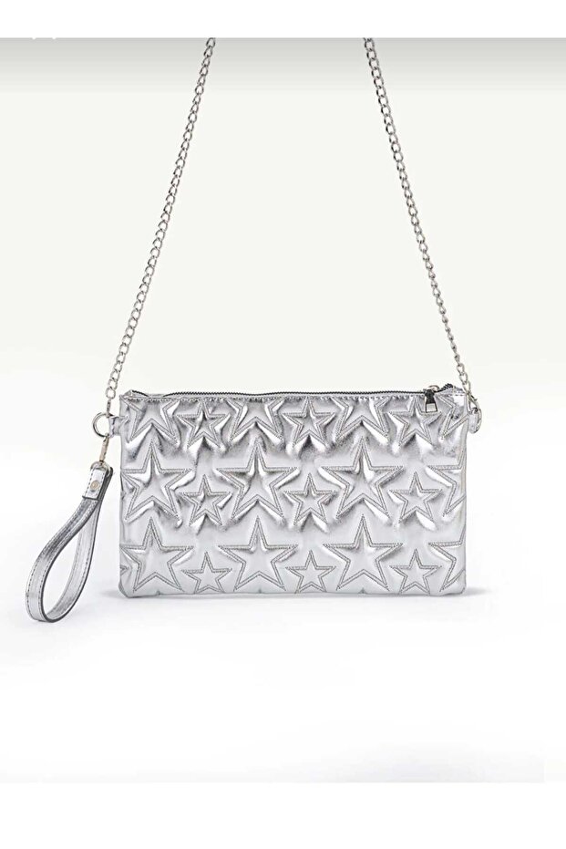 Women's Star Embroidered Chain Strap Portfolio Bag