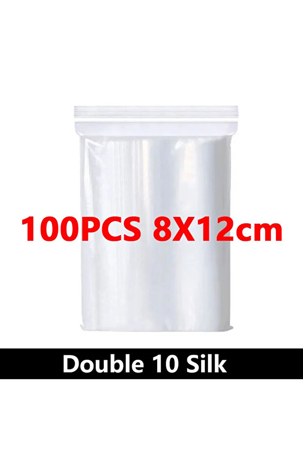 Double Sided 10-Silk 8x12cm(100pcs) 100Pcs Thicken Zipper Sealed Bags Clear Plastic Storage Bag for