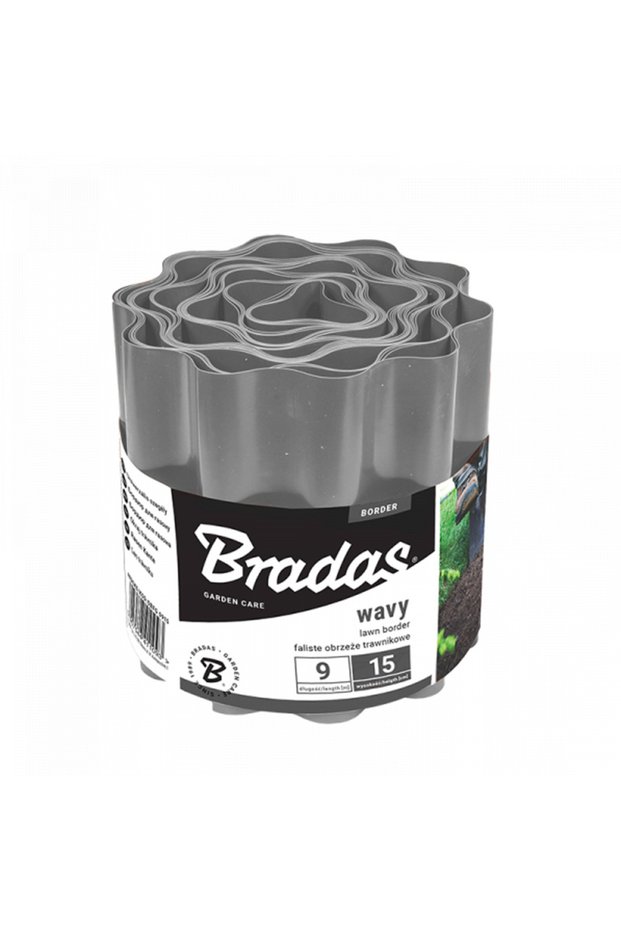 Wavy plastic border type lawn separator, 9m x 25cm, grey