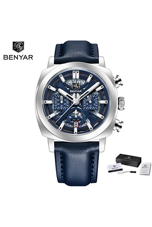 S BE L Benyar Design 2026 Men's Quartz Watch 43mm Luminous Dial 50m Water-Resistant Anti-Reflective