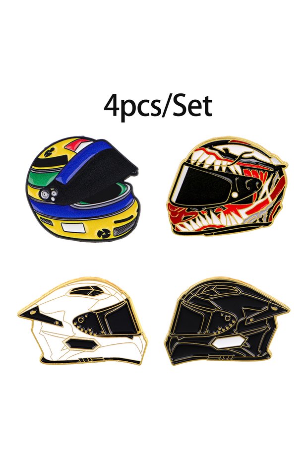 2 4pcs/Set Cool Racing Helmet Enamel Pin Cartoon Car Badge Brooch Backpacks Bag Collar Lapel Decora.