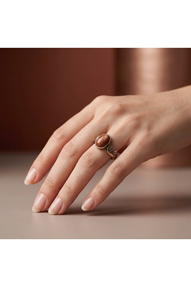 Angel Wing Angel Real Natural Stone Adjustable Brown Bronze Women's Ring
