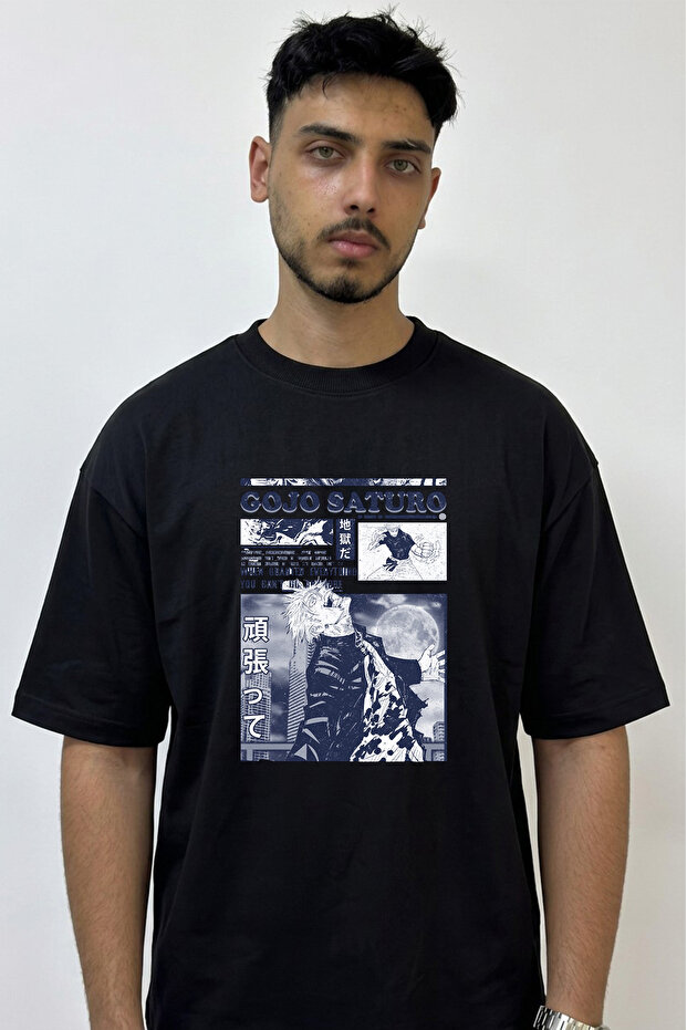 Gojo Satoru_20 Design Printed Oversize Black T-Shirt