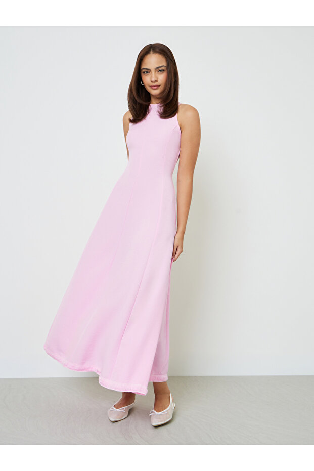 Pink Sleeveless Casual A-Line Maxi Dress