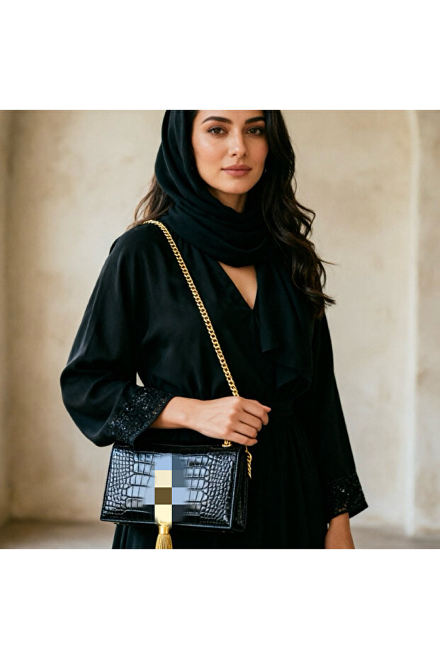 Crocodile Pattern Tassel Chain Square Shoulder Bag - 2