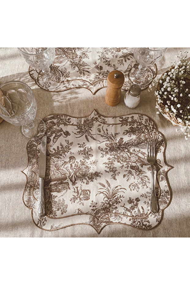 6-Piece Brown Vivienne Linen American Service Supla | Stain Resistant | Modern Table Decor