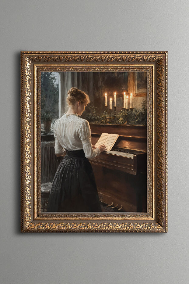 Woman Playing the Piano - Vintage Patterned Painting - Thick Model