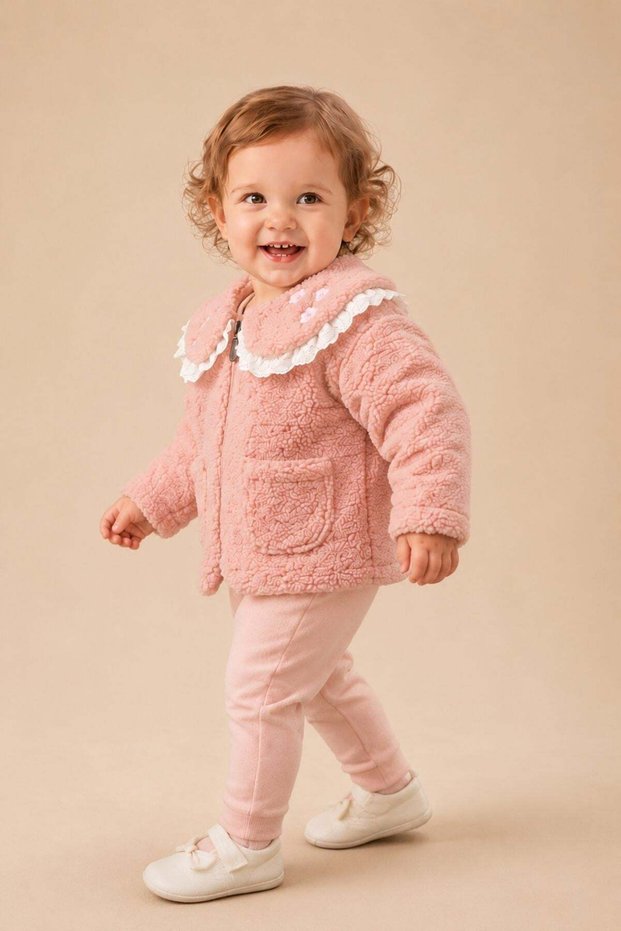 Baby Girl Lace and Embroidery Detailed Baby Wellsoft Coat Soft Textured Cardigan