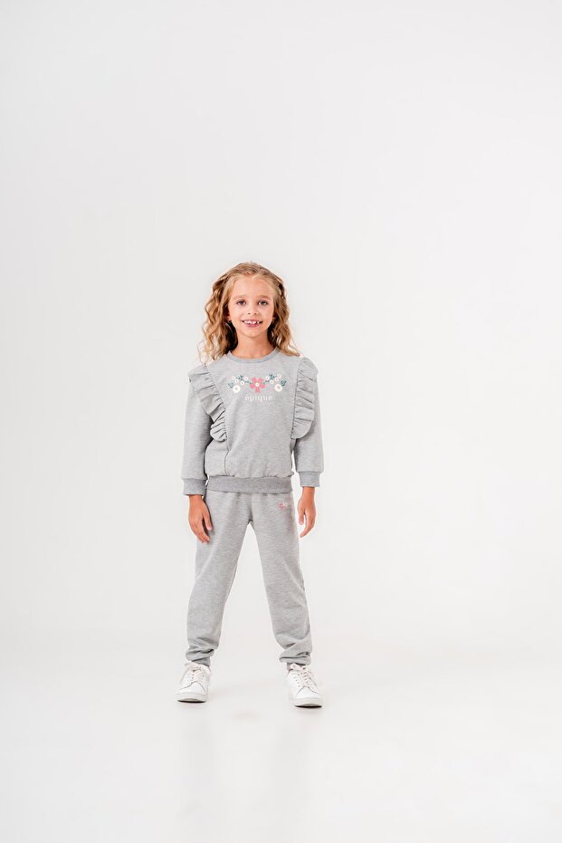 Epique Printed Ruffle Girls' Top and Bottom Tracksuit Set